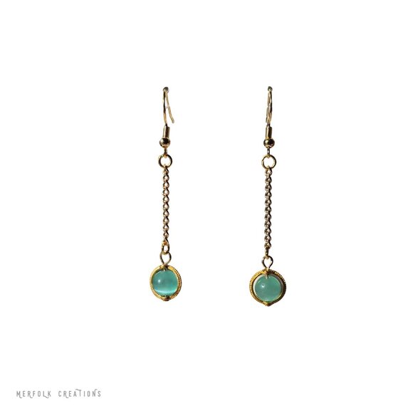 Gold and Blue Spring Drop Earrings - Picture 2 of 2